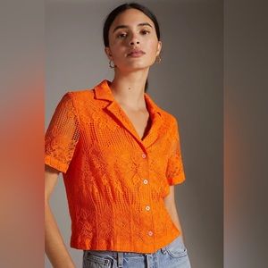 NEW Anthropologie Maeve Lace Buttondown Top Size S